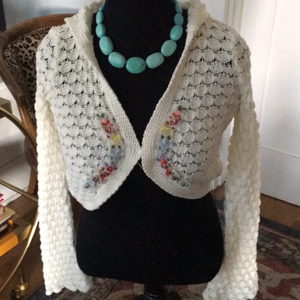 Sweet Free People Sweater Crop with Floral Detail